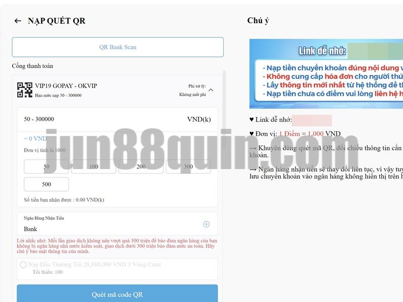 Quét QR code để nạp tiền Jun88 vào nhanh chóng